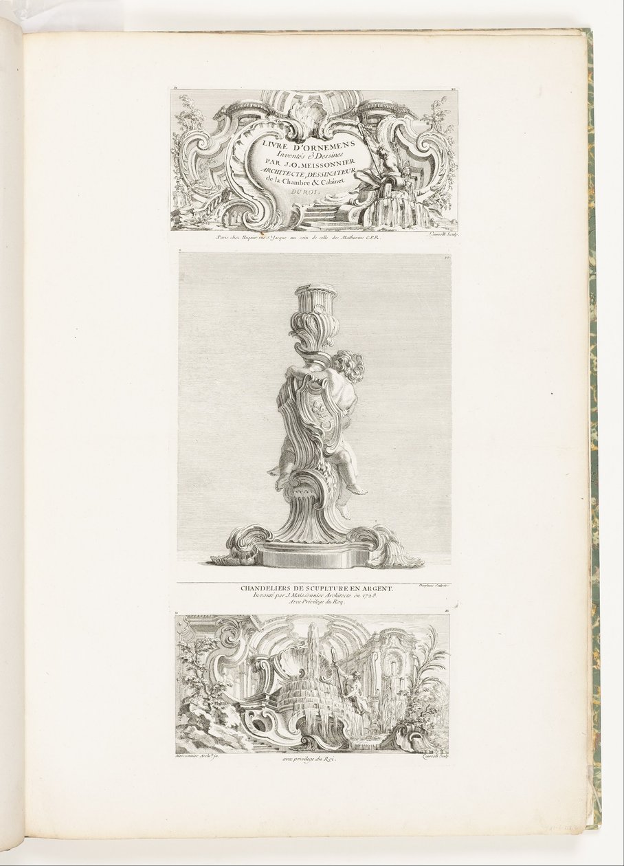 JA Meissonnier Architect、Draftsman of the Bedroom＆Cabinet DU ROI、pl。によって発明および描画された装飾品の本Juste-AurèleMeissonnierの作品の20 作： ジュスト・オーレ・マイソンニエ