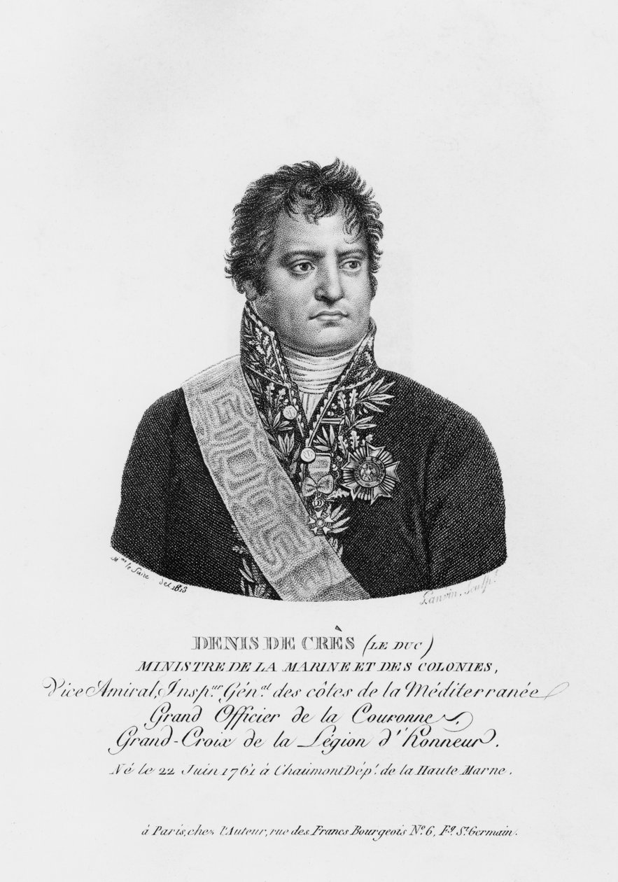1813年にランバンによって彫刻された海と植民地の大臣であるデニスデクレ 作： ジャスティン・ル・スィール