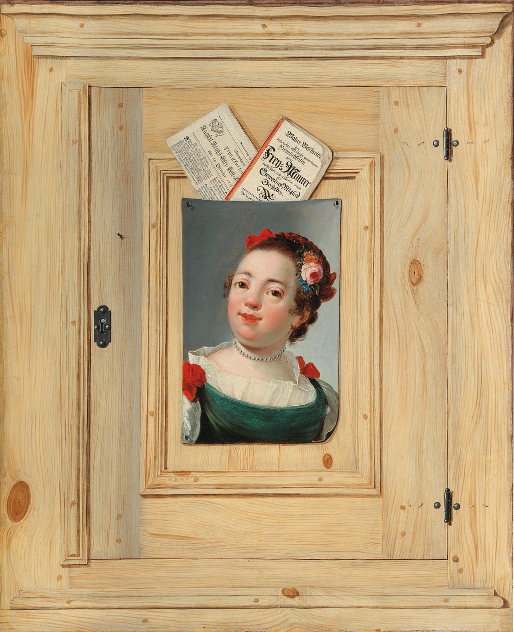 若い女性の肖像画が描かれたトロンプルーイル、1755年。 作： ジャスタス・ユンカー