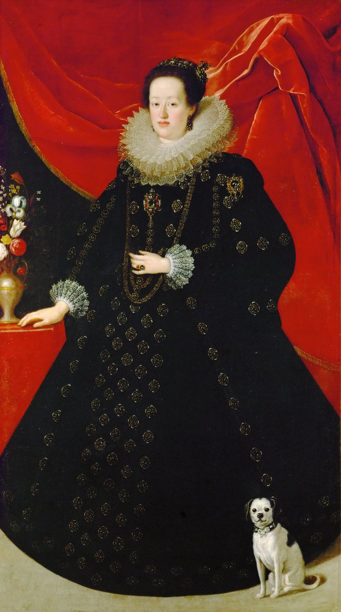 Eleonore de Gonzague (ou de Mantoue) - Sustermans, Justus (Giusto) (1597-1681)による、黒いドレスを着たEleonora Gonzaga (1598-1655)の肖像。1624年頃、キャンバスに油彩。寸法：207x108 cm。ヴィエンヌの美術史博物館 作： ジャスタス・サスターマンズ