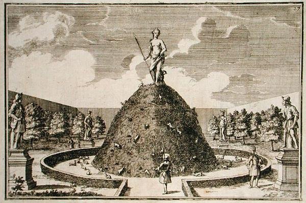 ウルバン・フランツ・アウグスティン・ヘーガー著「クレムシエの遊園地」（1691年頃出版）より、ウサギ小屋。 作： ジャスタス・ヴァン・デン・ナイポールト