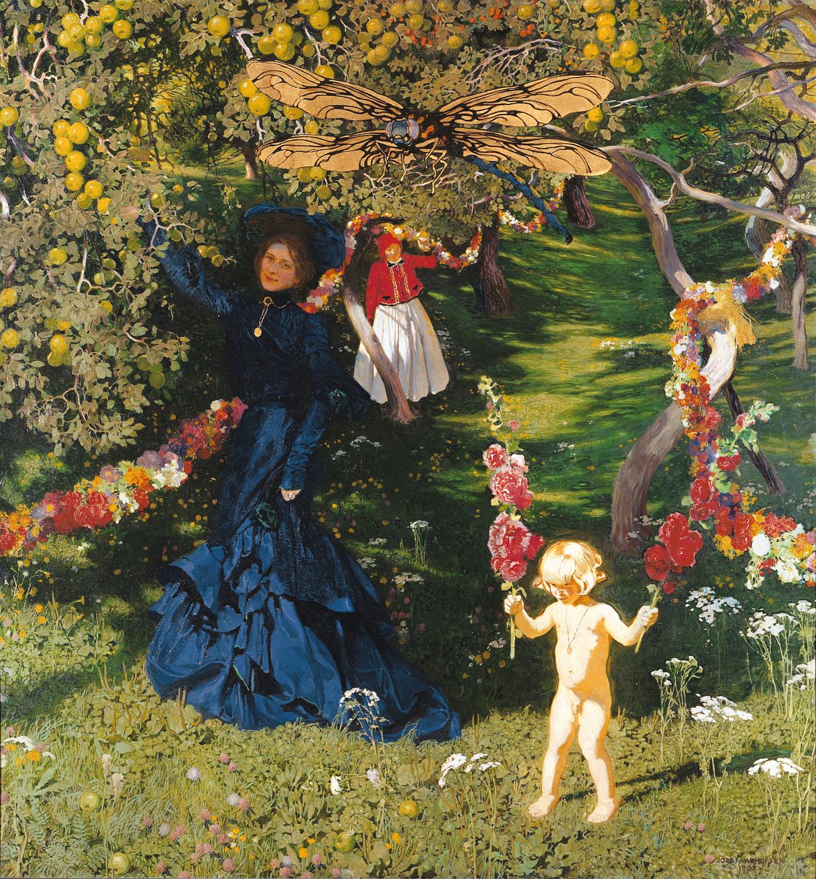 Sophie Strouveサイン入り 大型額装 人物画 庭園風景 奇妙な庭 | ユゼフ・メホフファー