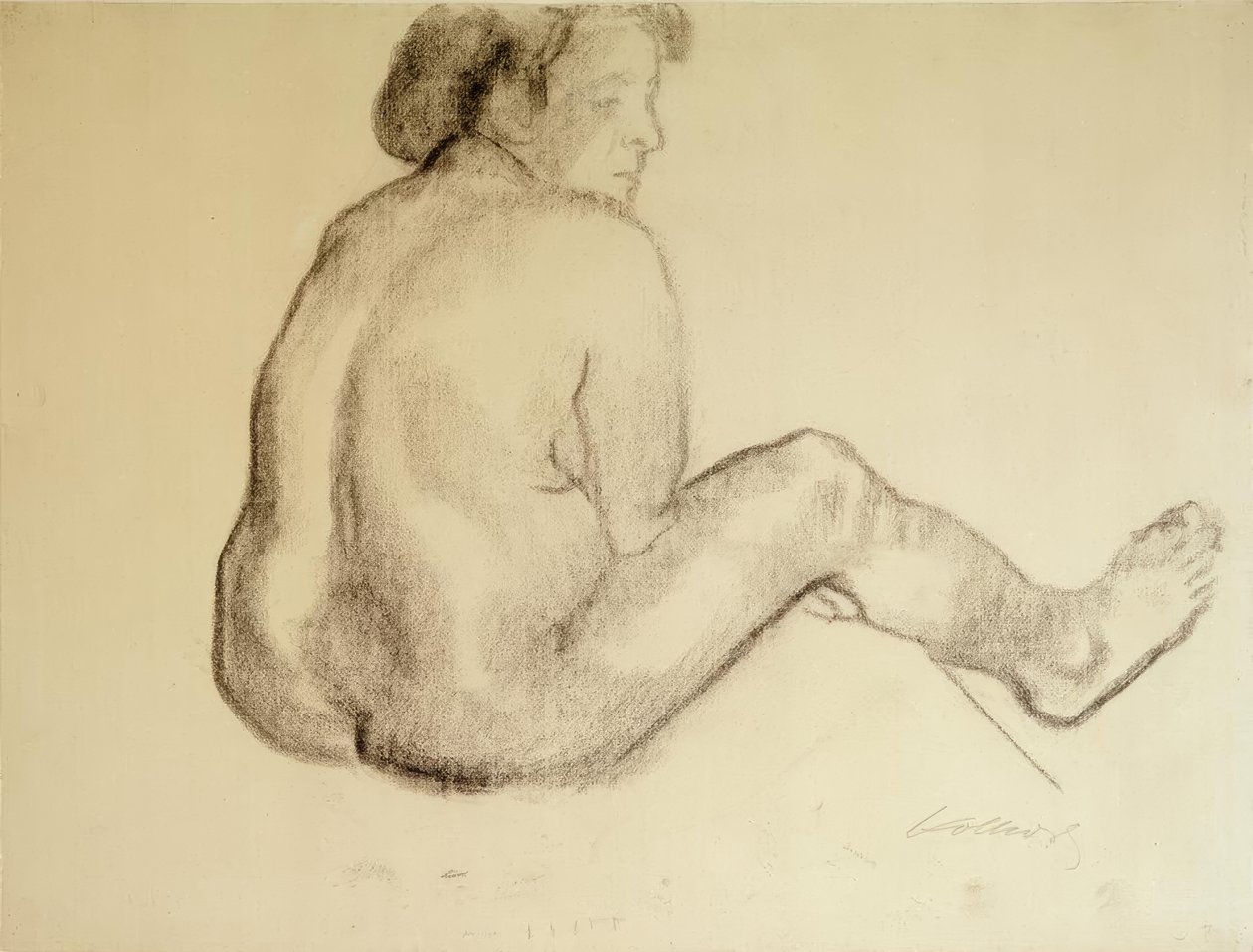 KätheKollwitz、座っている女性の背中が右に振る舞う 作： ケーテ・コルヴィッツ