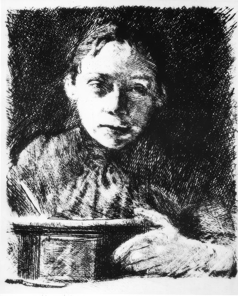 描画ボード上の自画像 作： ケーテ・コルヴィッツ