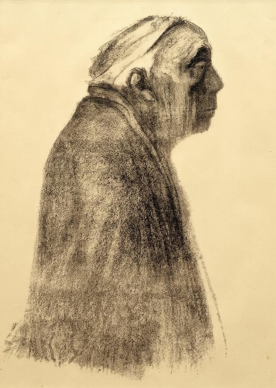 右側のプロフィールの自画像 作： ケーテ・コルヴィッツ