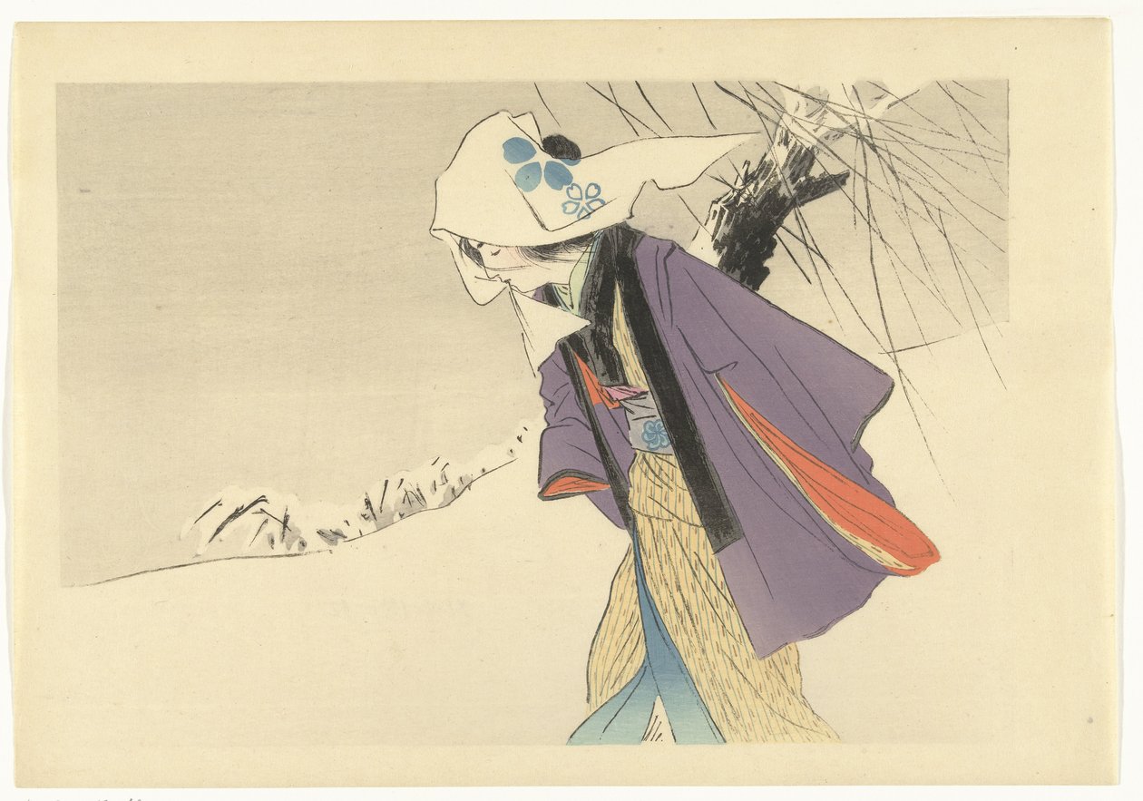 雪の中を歩く女性 作： 梶田半子