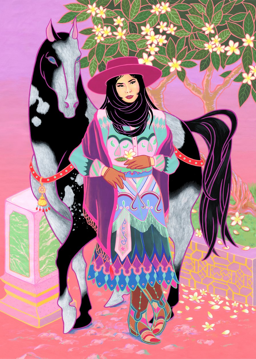 Cantones Cowgirl Waiting Under Plumeria、2020年（綿にアクリル） 作： tszが来ました