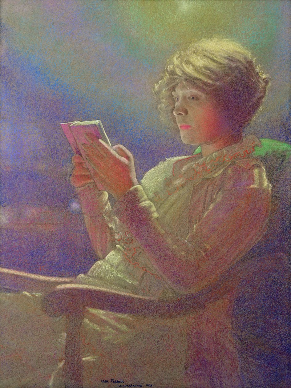 女性の読書、1921年（紙にパステル） 作： カミール・カウフマン