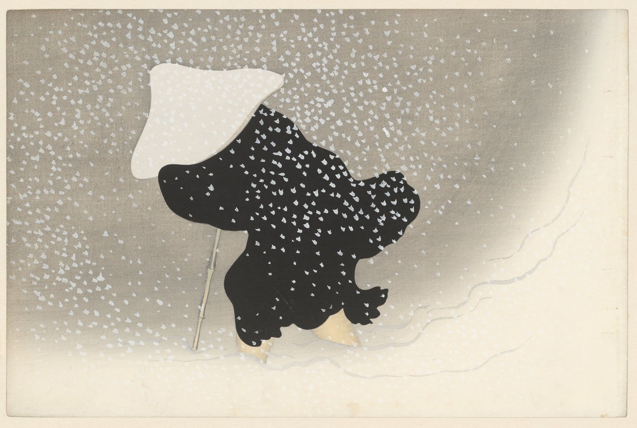 渦巻く雪、1909年（木版画） 作： 上坂雪花