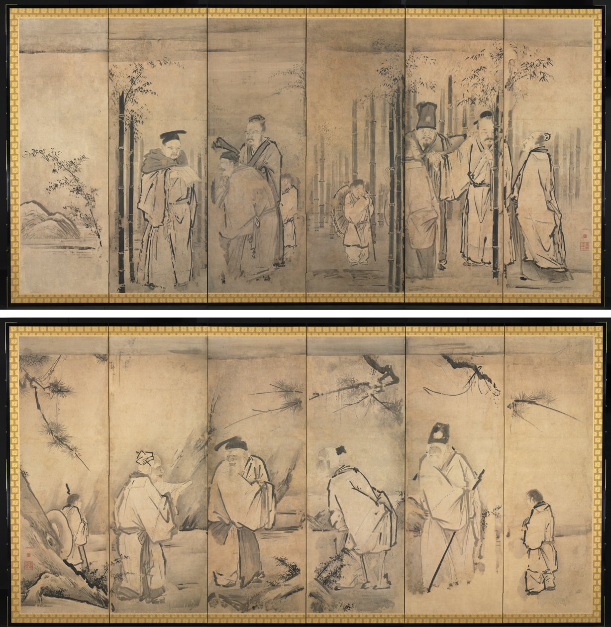 竹林の七賢者。 商山の四老 作： 狩野探幽