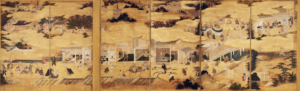 首都とその周辺のシーン、6つ折りの屏風 作： 狩野孝信