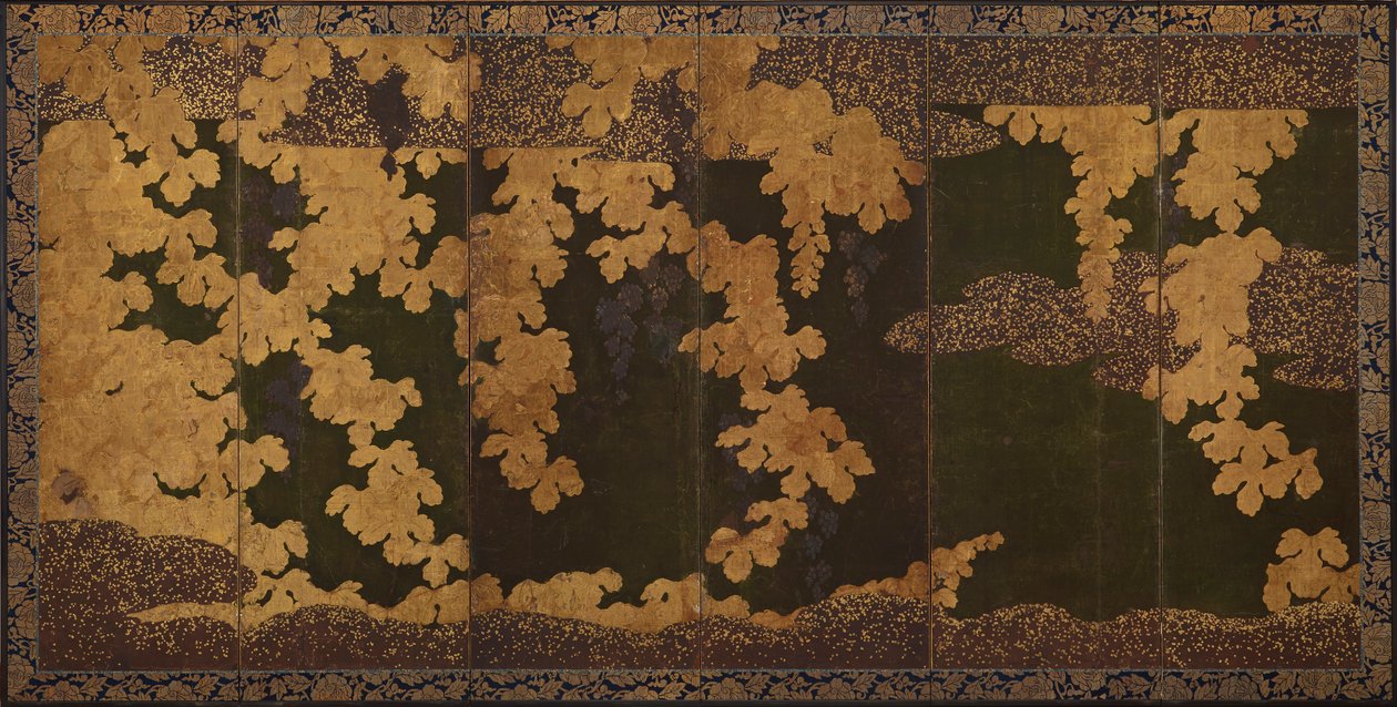 ブドウの木、桃山時代（1568-1615）。 作： 狩野栄徳