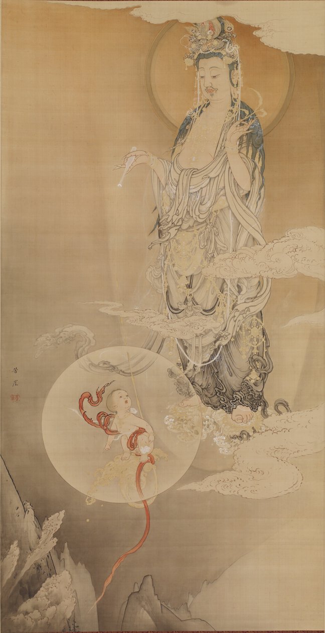 菩薩観音、1883年（墨、色、絹に金）
