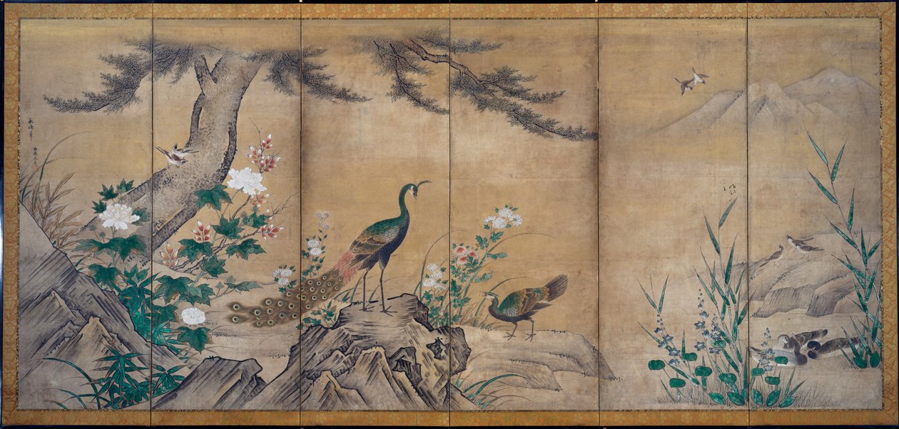 鳥、木、花、1500 年代後半。 | 狩野光信