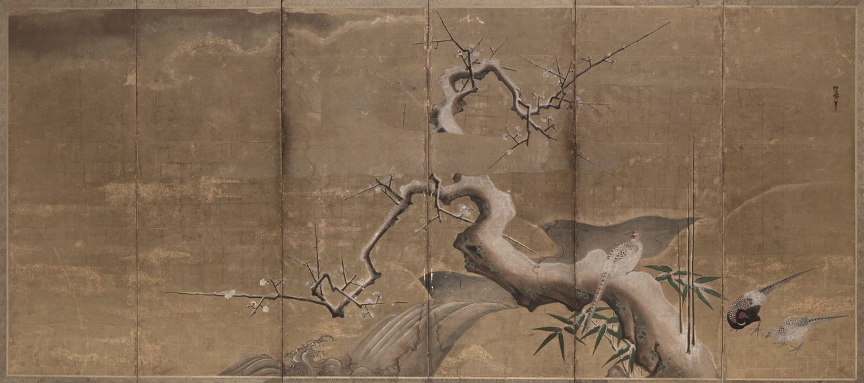 梅とキジの冬景色（鳥左） 作： 狩野直信