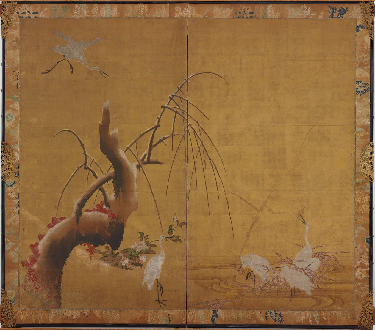 鷺と柳図 江戸時代・17世紀初頭   作： 狩野貞信