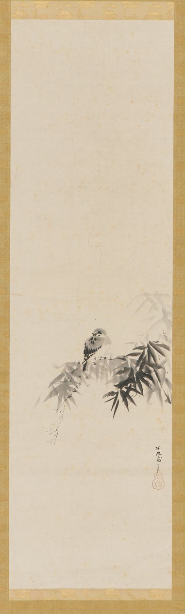 竹の枝に鳥、江戸時代、17世紀。 作： 狩野探幽