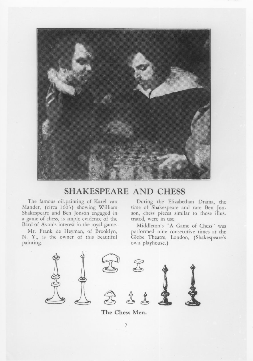 チェスのゲームに従事しているウィリアムシェイクスピア（1564-1616）とベンジョンソン（1572-1637） 作： カレル・ヴァン・マンダーIII