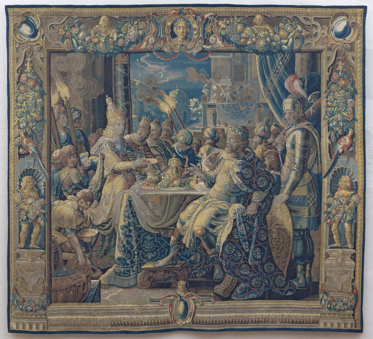 クレオパトラがアンソニーを楽しませる、1640年頃（ウールとシルク） 作： Karel van II (workshop of) Mander