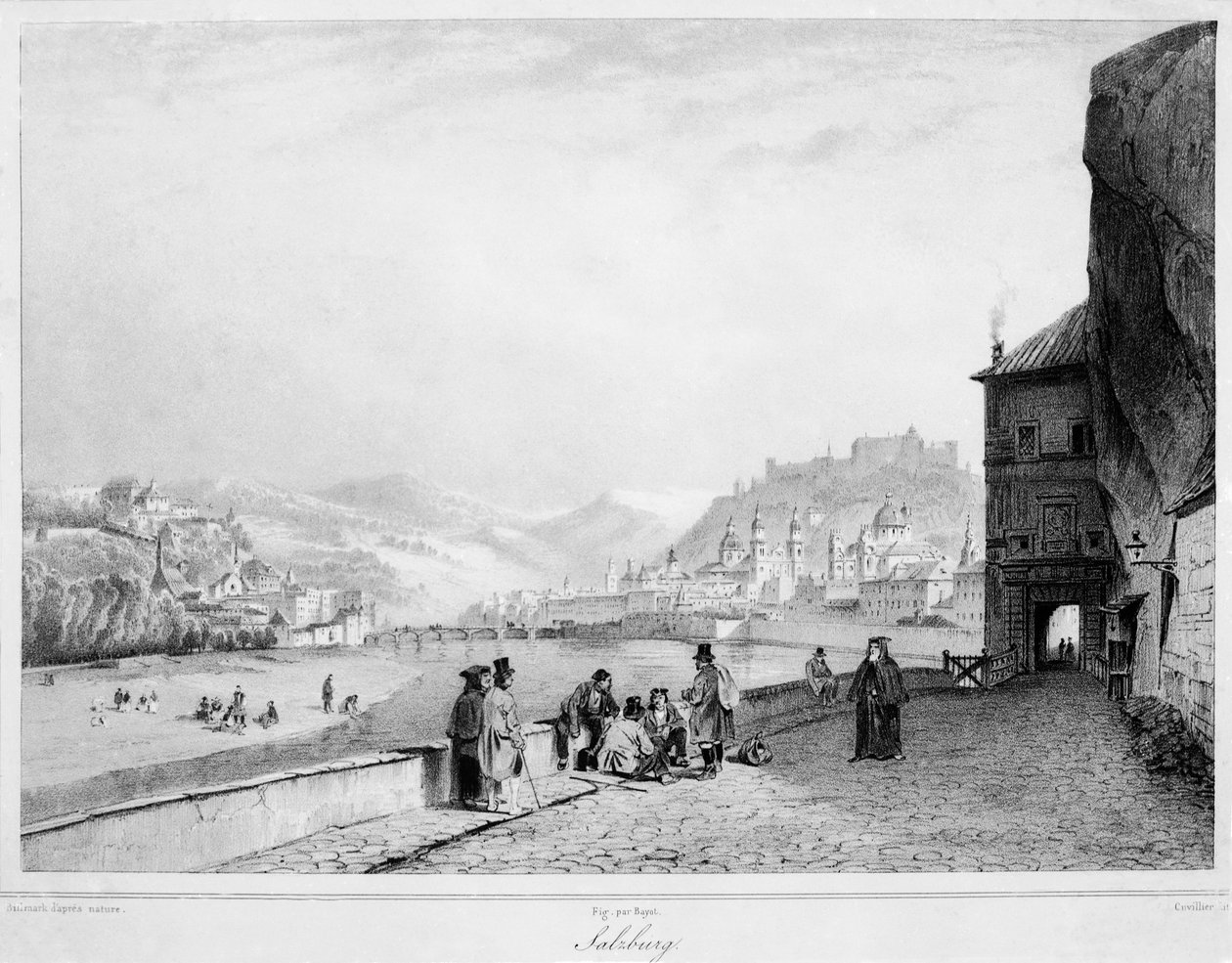 ザルツブルク、バヨットとキュビリエによって彫刻された、1840 作： カール・ヨハン・ビルマーク