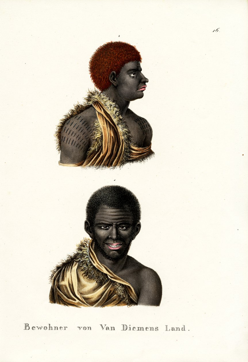 タスマニア原住民-ヴァンディーメンの土地、1824年 作： Karl Joseph Brodtmann