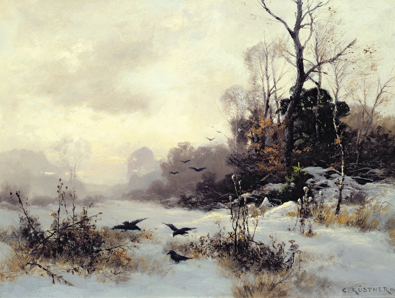 冬の風景の中のカラス、1907 作： カール・クストナー