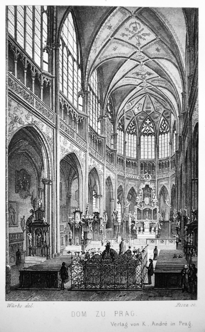 聖教会の内部を示す1858年の本「Der Dom zu Prag」のイラスト。ようこそ 作： カールワーブス