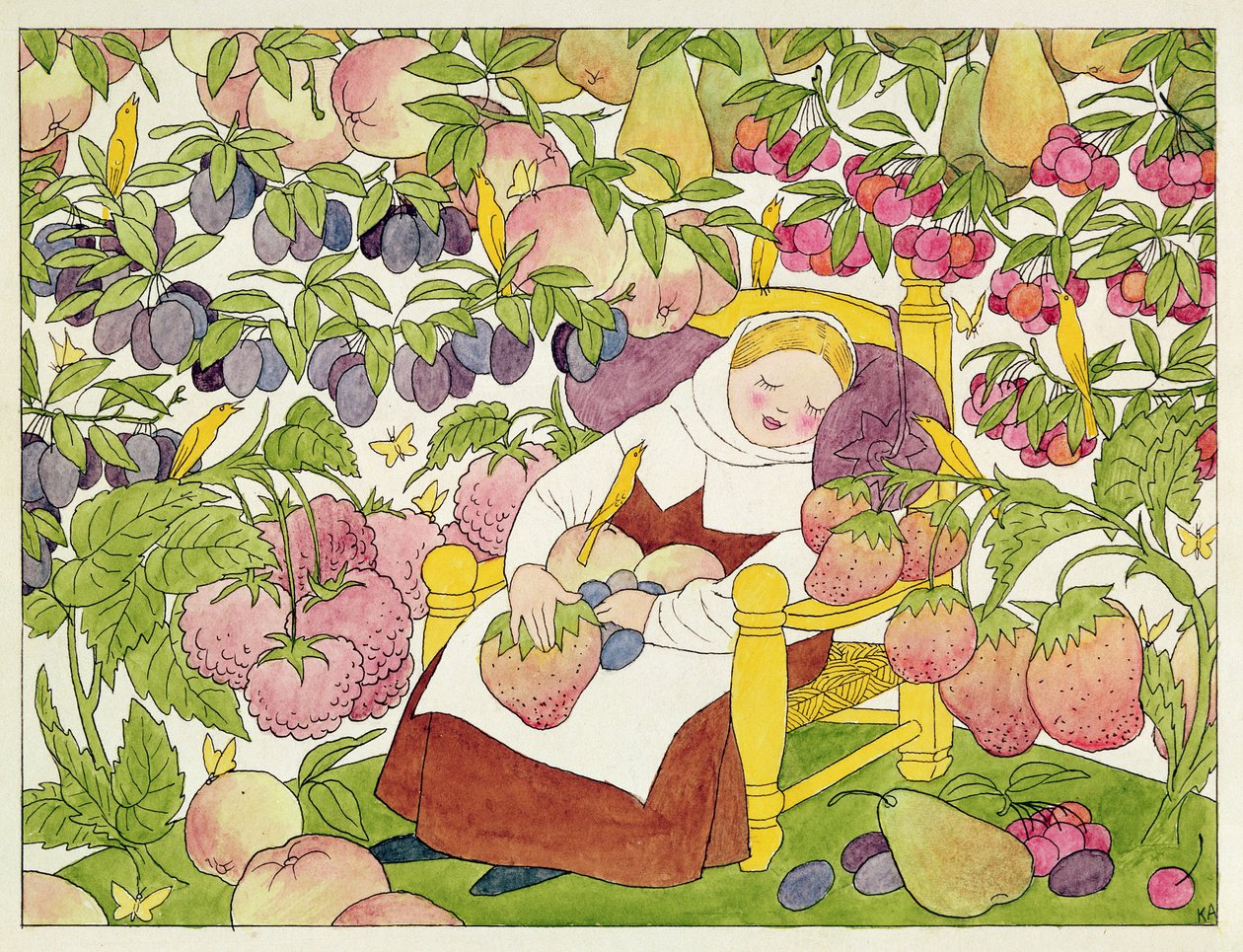 ハンス・ザックス（1494-1576）作「シュラーラッフェンランド」の挿絵（紙にペン・インクと水彩画） 作： カール・アーノルド