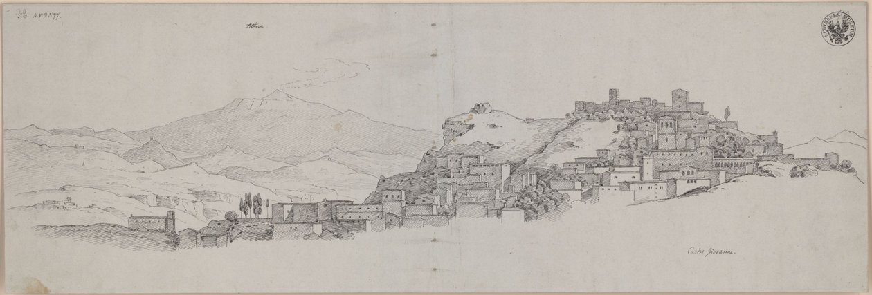 「カストロ・ジョヴァンニの高台から望むエトナ山」／エトナ山を背景にしたエンナの眺め 作： カール・フリードリッヒ・シンケル