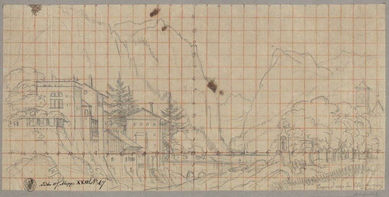 現在のフランス、ローヌ・アルプ地域圏にあるシャモニー谷の風景 作： カール・フリードリッヒ・シンケル