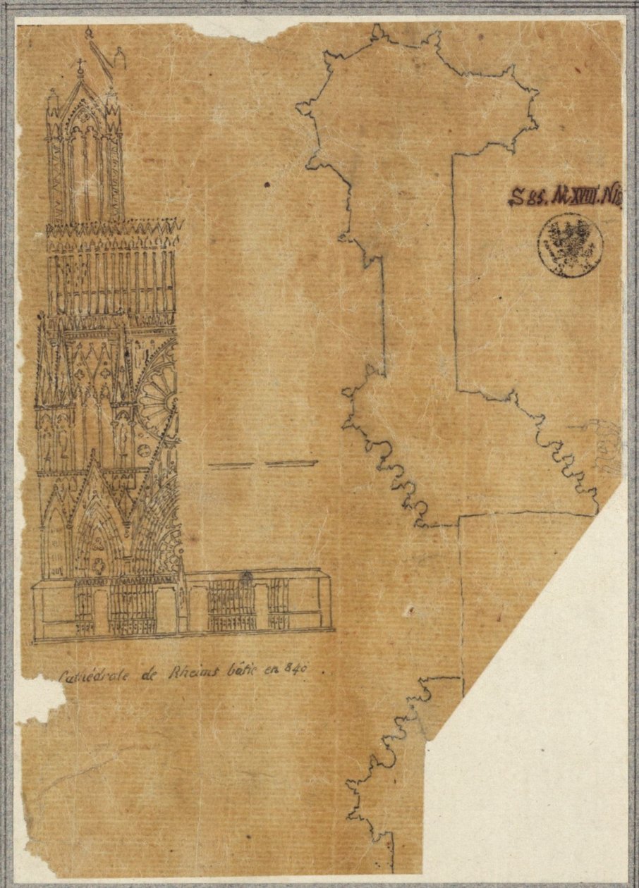 Kathedrale von Reims. Teilansicht der Westfassade und Grundriss 作： カール・フリードリッヒ・シンケル