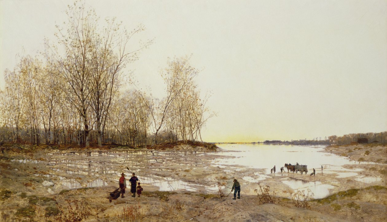 氾濫した樹木が茂った風景、c.1875-80（キャンバスに油彩） 作： カール・ヘフナー
