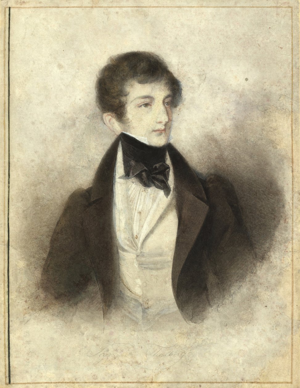 ピアニスト兼作曲家のSigismund Thalberg 1812-1871 , 1829年の肖像。 作： カール・ジョセフ・アロイス・アグリコラ