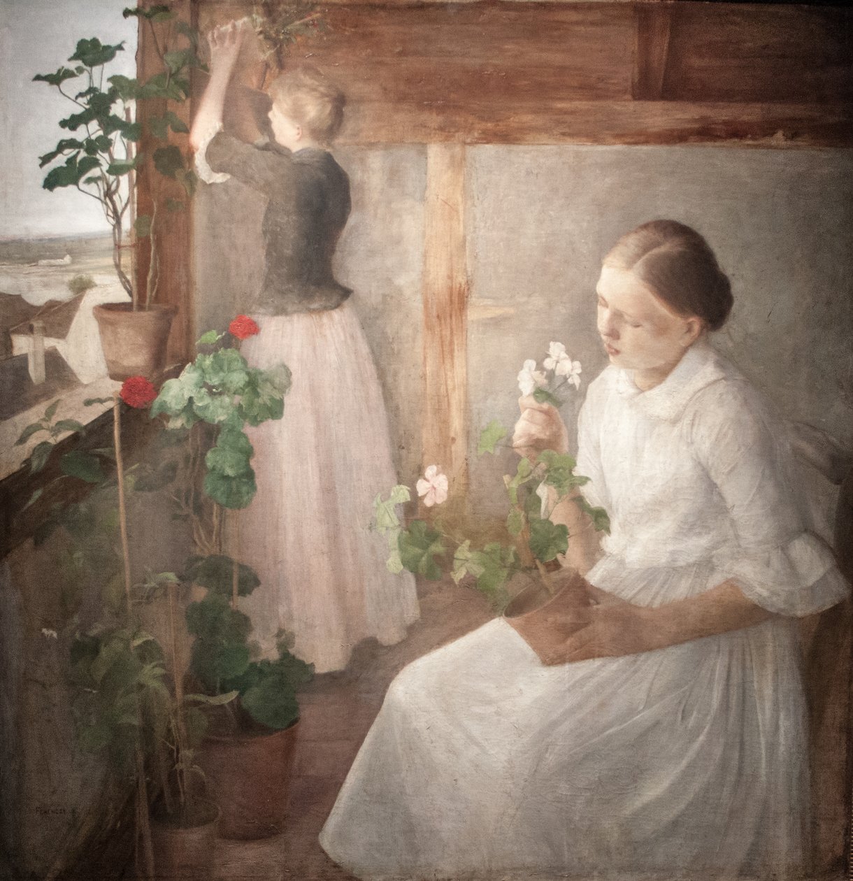 花の世話をするリーク英語：Girls_tending_flowersn 作： カロリー・フェレンツィ