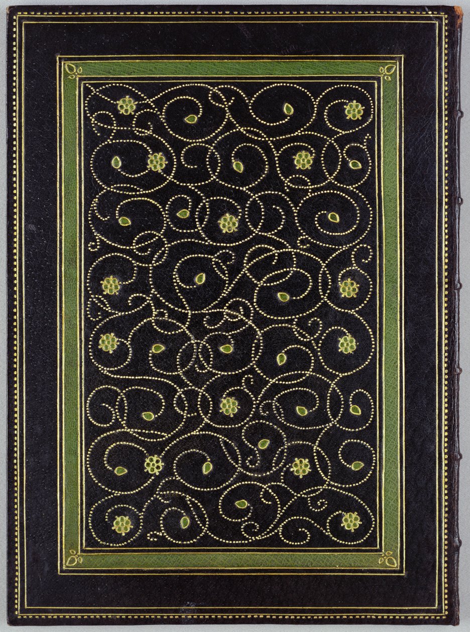 Kansi Emery Walkerin (1851-1933) teokseen "A Brief History of Printing" 1911 (nahkaa ja kultaa) 作： キャサリン・アダムス
