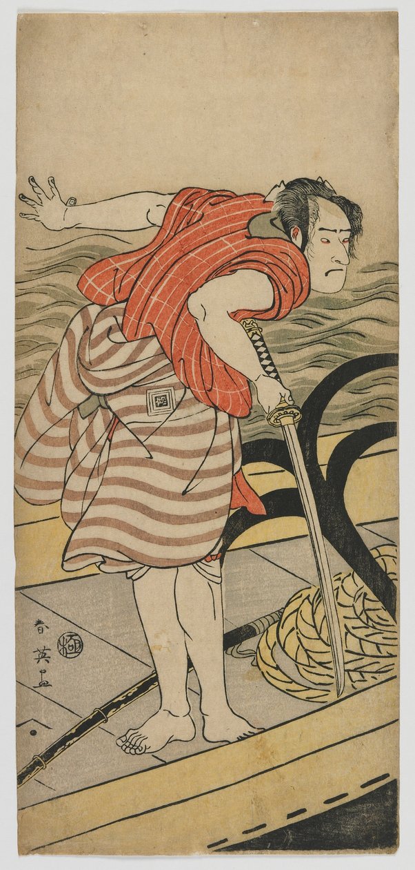 俳優市川駒三三、江戸時代、1791年（木版画） 作： 勝川旬たまご