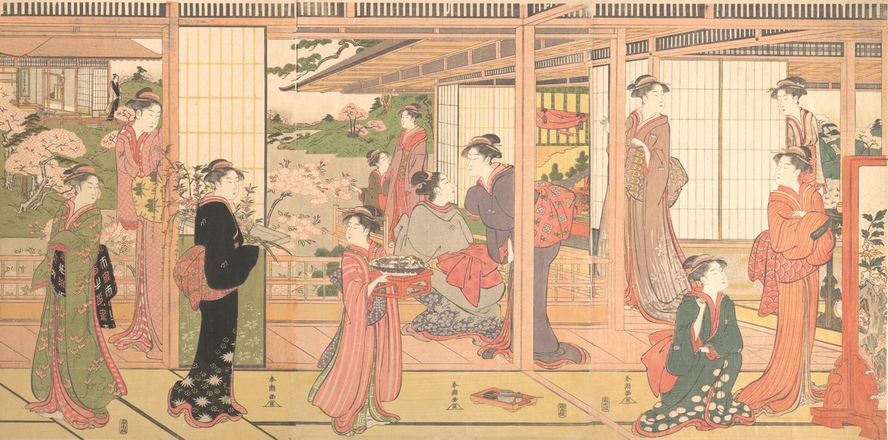 庭園に面した邸宅、1786年頃 作： 勝川春長