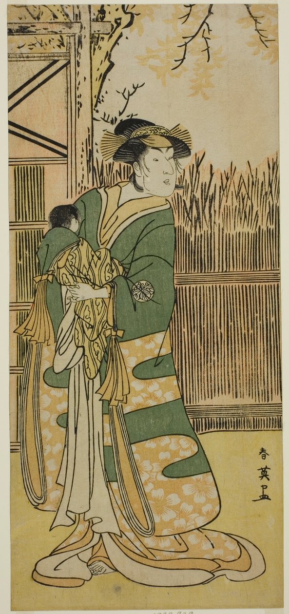 初代中山富三郎が常盤御前に扮し、寛政3年(1791)11月に市村座で上演された『金目貫源家のかくつば』（？ 作： 勝川春栄