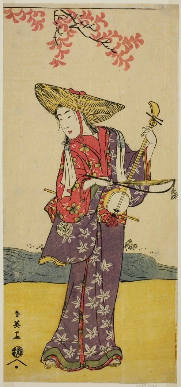 寛政二年（1790）十一月、河原崎座で上演された『大旦那勧進帳』の囃子方としての沢村玉頭 作： 勝川春栄