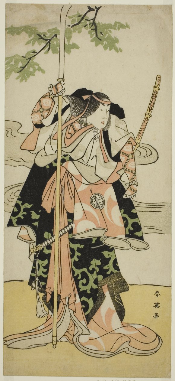巴御前（ともえごぜん）三世瀬川菊之丞（せがわきくのじょう）『矢佐軍舞都人取（やさぐんばいみやこのじんどり）』寛政5年（1793）11月頃（錦絵・細判 作： 勝川春栄