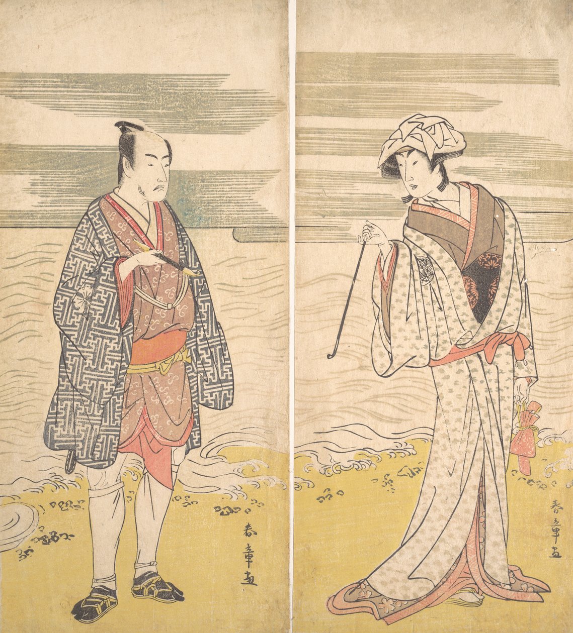 二人の役者：四代目松本幸四郎「短い着物を着た男」［左］ 1779年 作： 勝川春常