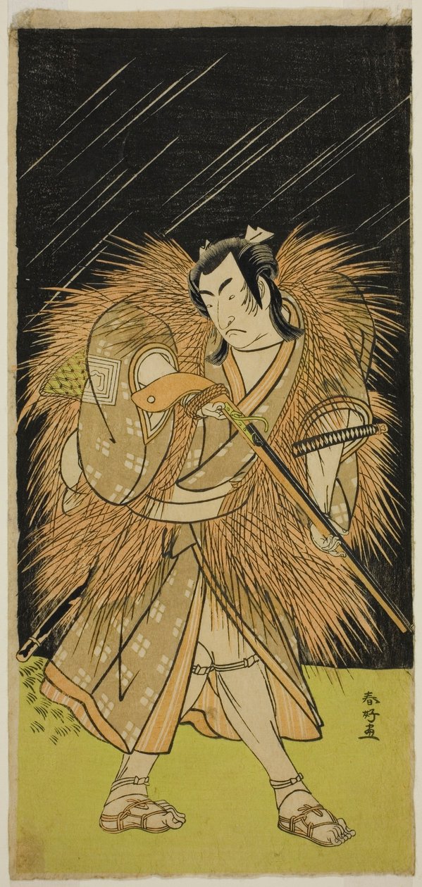 二代目市川門之助が早野勘平を演じる『仮名手本忠臣名取の蔵』（1780年9月中村座にて上演 作： 勝川春香®