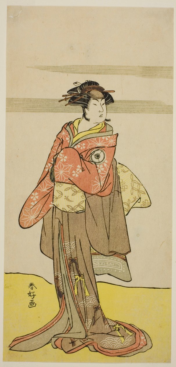 天明3年(1783)3月、中村座で上演された『江戸の花見ます曽我』の芸者お春に変装した人丸役の四代目岩井半四郎 作： 勝川春香®