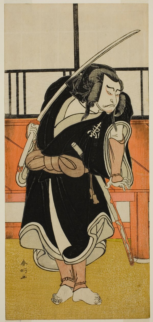 天明5年（1775）2月、中村座で上演された『色模様青柳曾我』の麻生松若役（？ 作： 勝川春香®