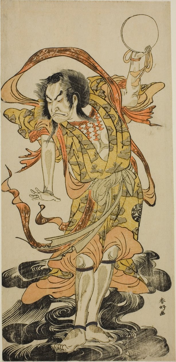 安永6年（1777）7月、森田座で上演された『保新田大明神』の豊瀬三郎左衛門景清役、初代中村仲蔵。 作： 勝川春香®