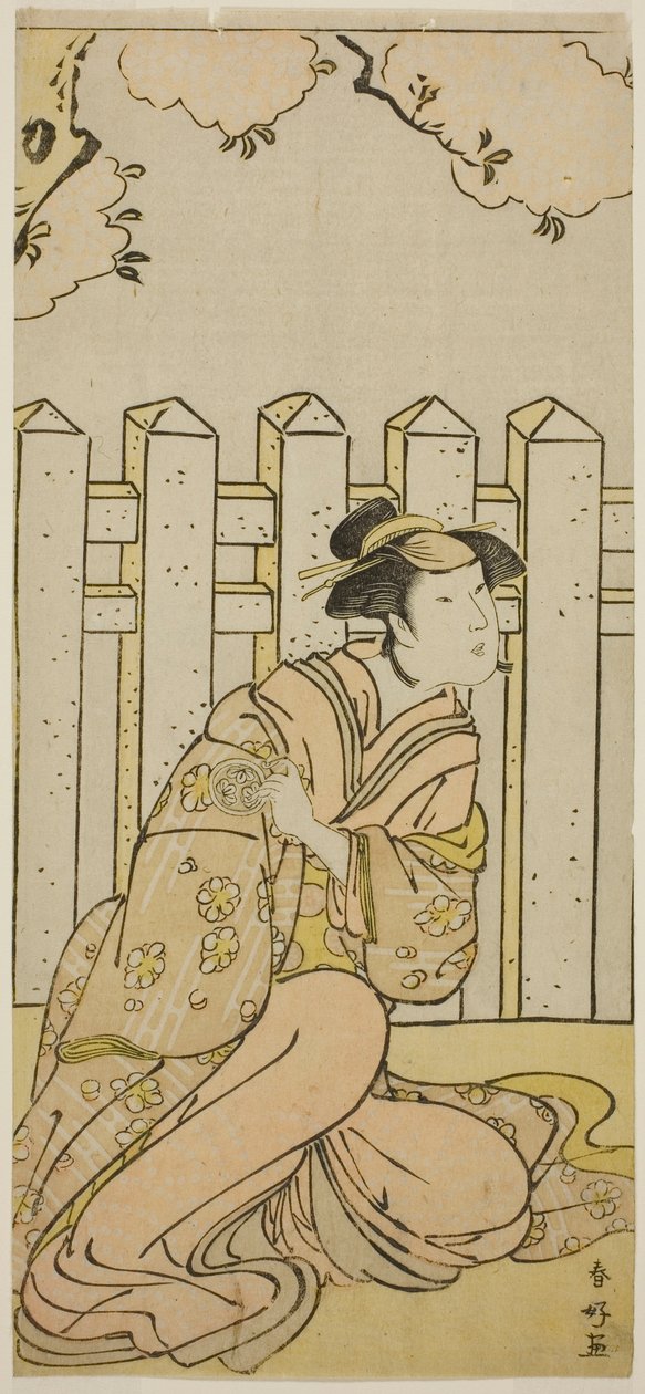 1790年（寛政2年）4月、中村座で上演された『春の錦 伊達染曽我』の尾上役、二代目長川常世 作： 勝川春香®