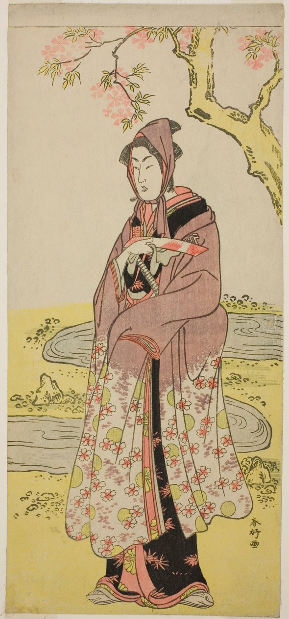 天明8年（1788）2月、桐芝居小屋で上演された『景清名取曾我』の粂之助役・三代目瀬川菊之丞 作： 勝川春香®