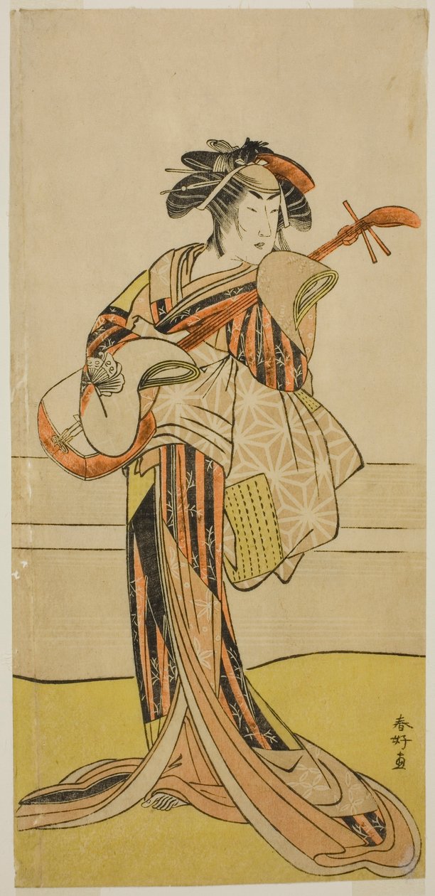 初代山下萬菊がおさんを演じた『凧蛙錦の若鷹』（1780年11月、中村座）。 作： 勝川春香®