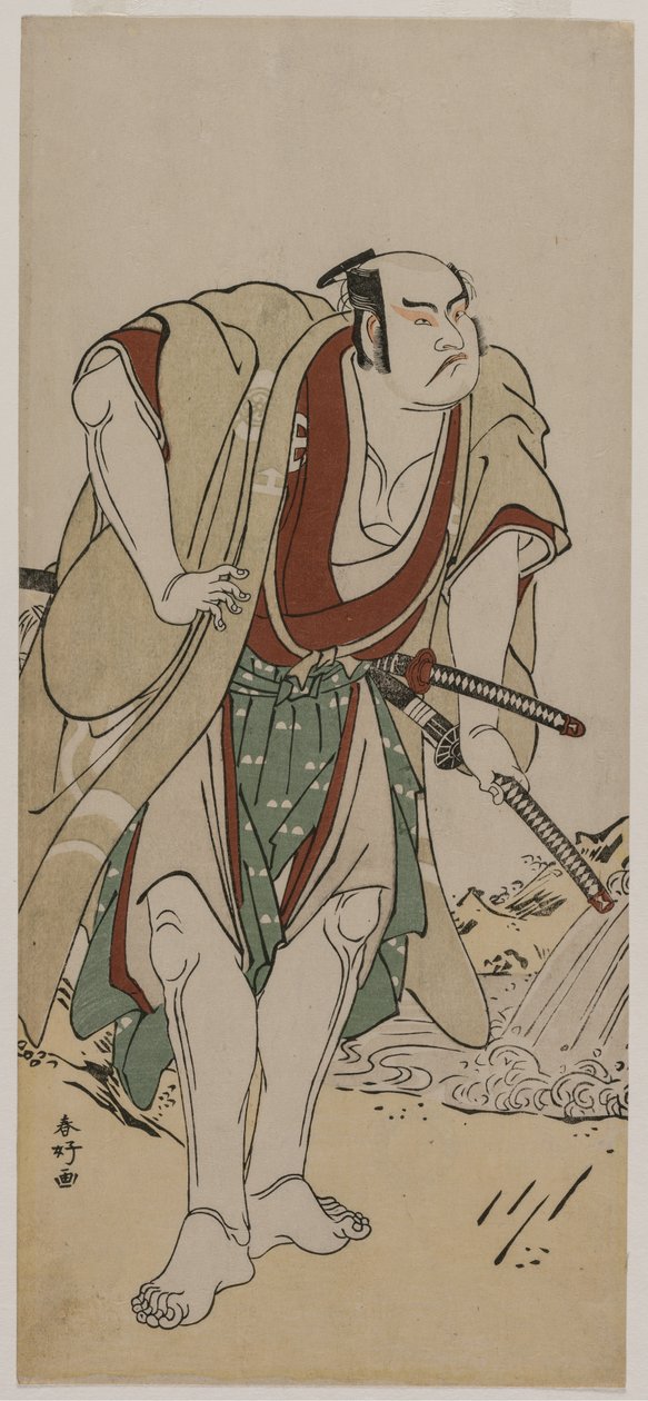川のそばに立つ武士としての大谷博二c。 1780。 作： 勝川俊子
