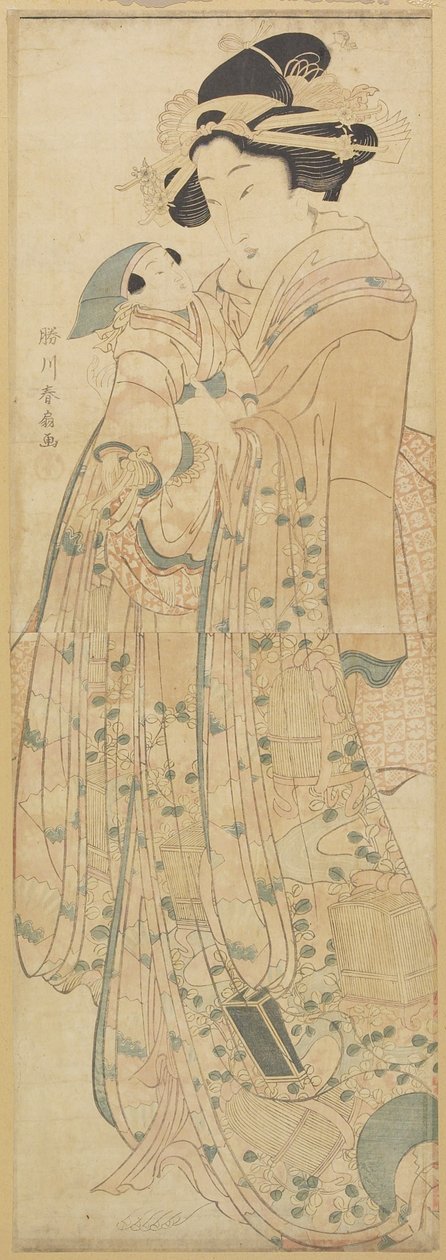 （人形を持つ女性）、18世紀後半から19世紀初頭 作： 勝川春泉